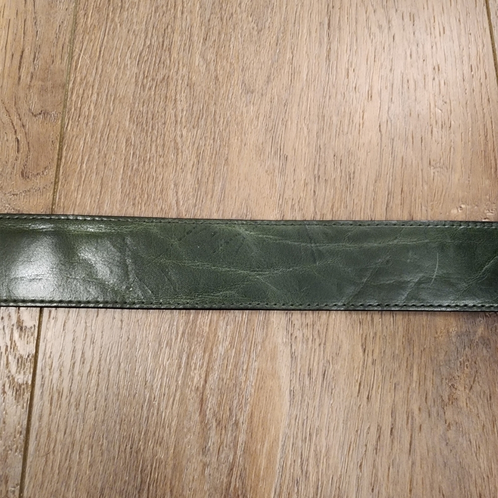 Vintage Forest Green Glazed Aniline Leather Wide Belt Naturally Distressed 30 - Picture 8 of 8